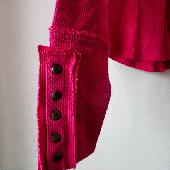 Free People JoJo Long Sleeve Thermal Waffle Knit Top In Hot Pink Size Small - Picture 10 of 16